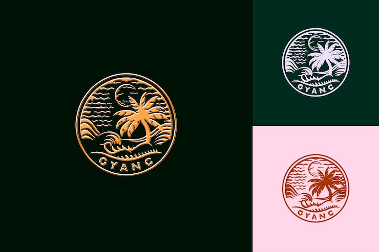 PSD suculento logotipo de marca de guayaba con ondas decorativas y un diseño vectorial creativo y minimalista de pa