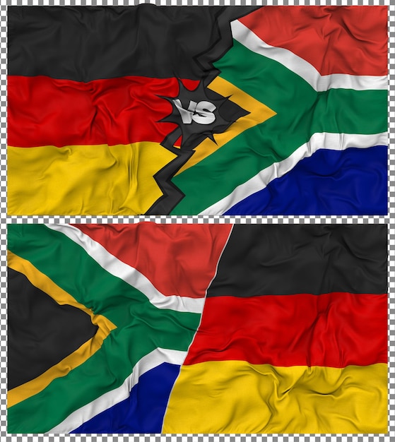 Sud Africa contro Germania Mezza bandiera combinata Tessuto Bump Texture Rendering 3D