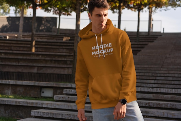 Sudadera con capucha mockup street style, hombre con estilo