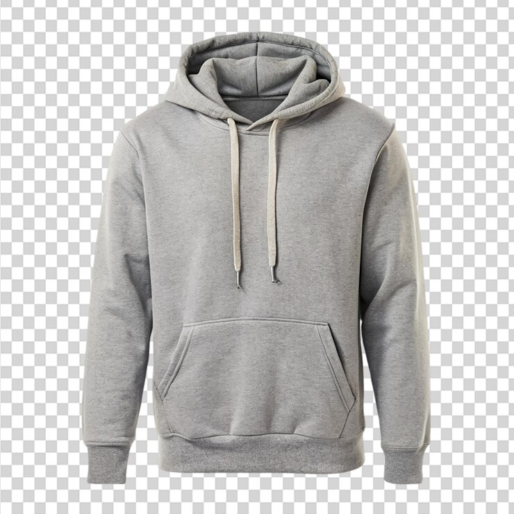 PSD sudadera gris con capucha aislada sobre un fondo transparente