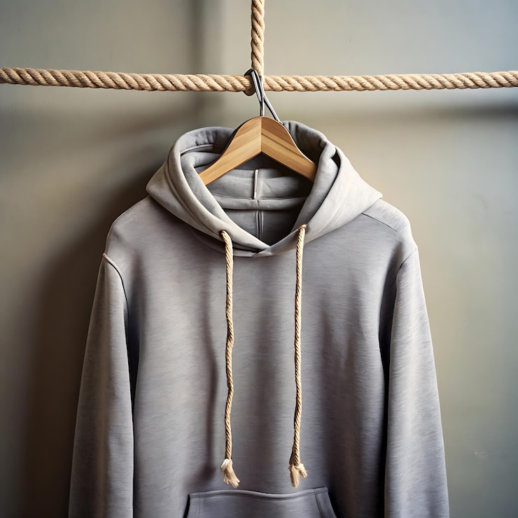 PSD una sudadera gris con una cuerda atada a su alrededor