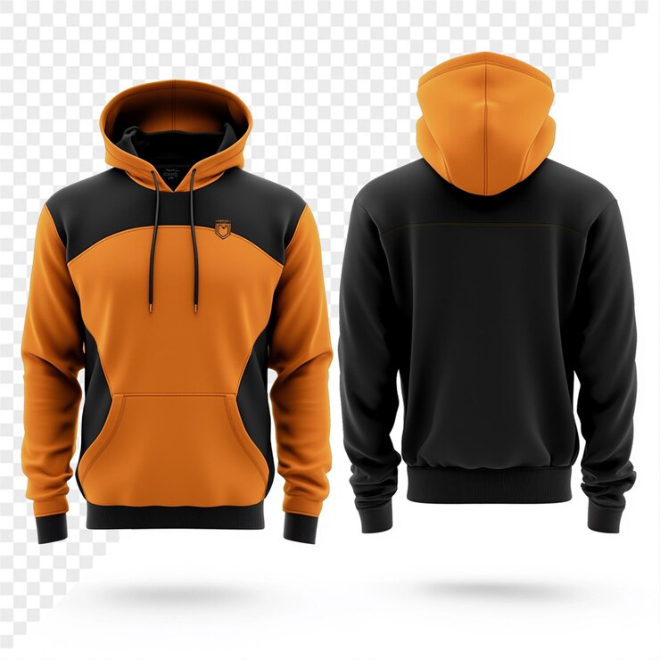 PSD una sudadera naranja y negra con la palabra naranja en ella