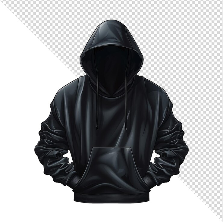 PSD sudadera negra con capucha aislada en fondo transparente png