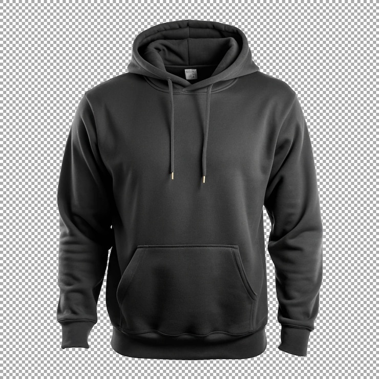 PSD una sudadera negra con capucha con fondo blanco