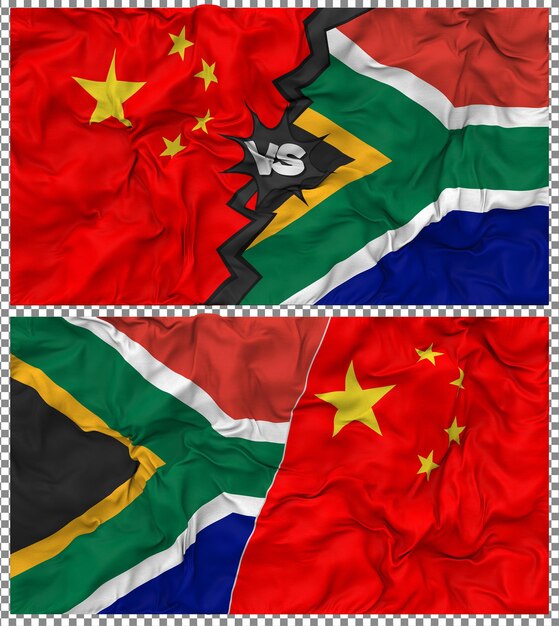 Sudáfrica contra China Media bandera combinada con textura en 3D