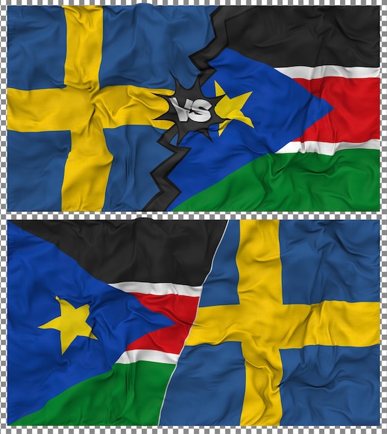 Sudán del Sur contra Suecia Media bandera combinada con textura en 3D