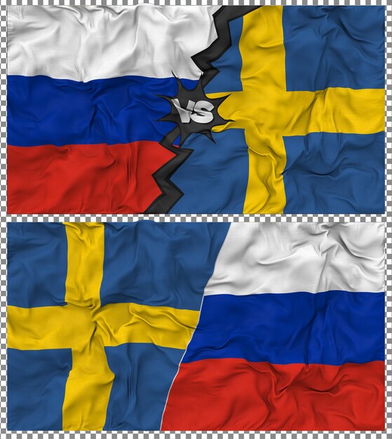Suède contre la Russie Half Combined Flag Cloth Bump Texture Rendering 3D