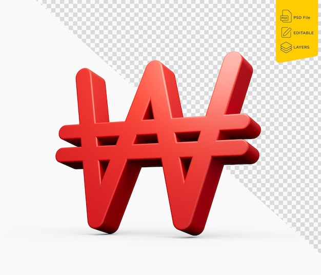 Südkoreanische Won-Währung oder Won-Symbol 3d-Symbol 3d-Illustration