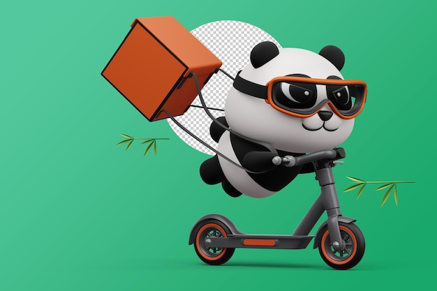 Süße Panda-Reitroller-Panda-Lieferung 3D-Rendering