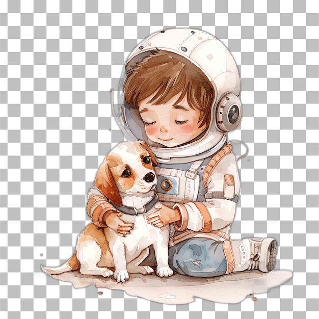 PSD süßer astronaut mit seinem welpen aquarell-kinderzimmer