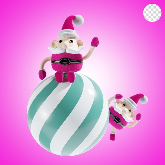 Süßer weihnachtsmann mit weihnachtsball im rosa thema