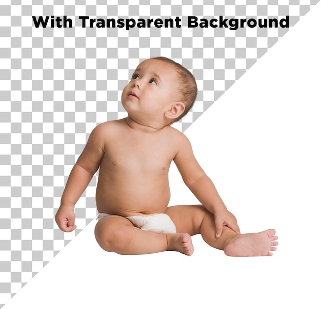 Süßes Baby sitzt in Windeln auf dem Boden PNG PSD isoliert auf durchsichtigem Hintergrund