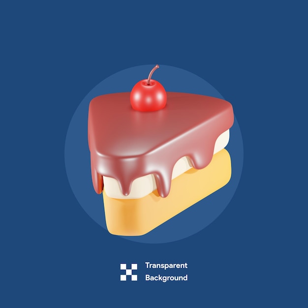 Süßes stück kuchen mit schokolade und kirsche 3d-symbol-illustration