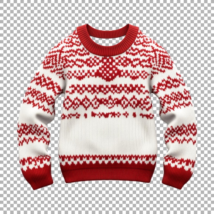 PSD suéter de fair isle rojo y blanco de png sobre un fondo transparente