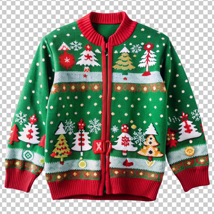 PSD suéter de navidad feo chaqueta clásica con fondo transparente