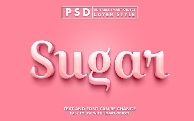 Sugar 3d effetto testo realistico psd premium