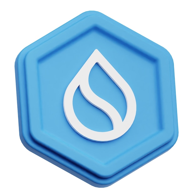 SUI-Krypto-Token 3D-Symbol isoliert auf weißem Hintergrund