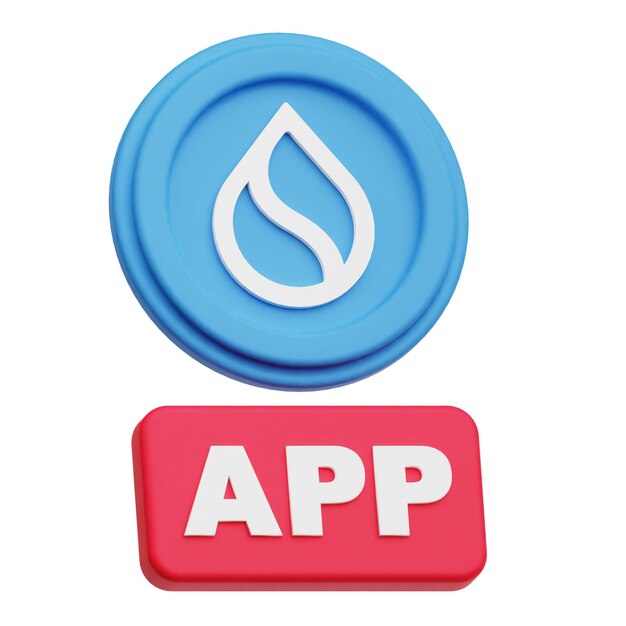 Sui token criptográfico icono 3D aislado en el fondo blanco