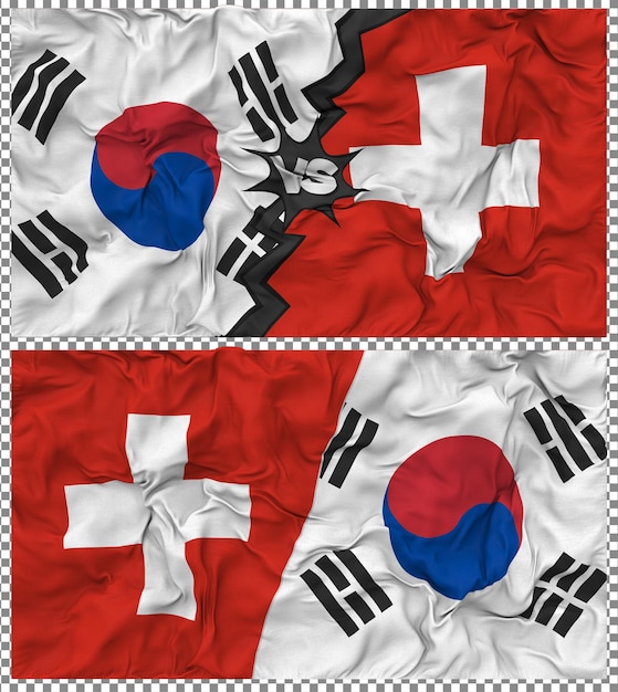Suisse contre la Corée du Sud Half Combined Flag Cloth Bump Texture Rendering 3D