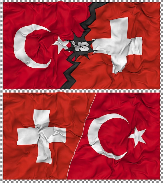 Suisse contre Turquie Half Combined Flag Cloth Bump Texture Rendering en 3D