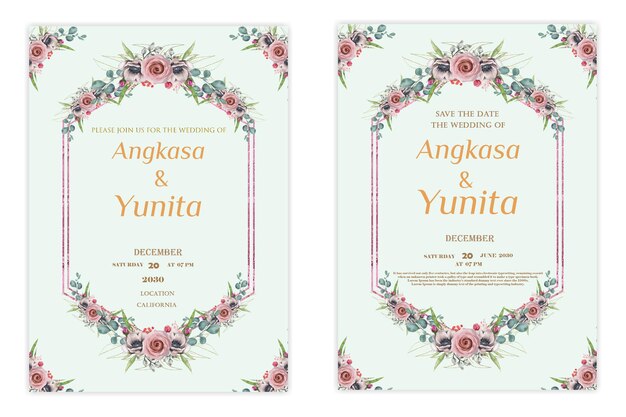 PSD suite de cartes d'invitation de mariage avec fleur design modèles psd