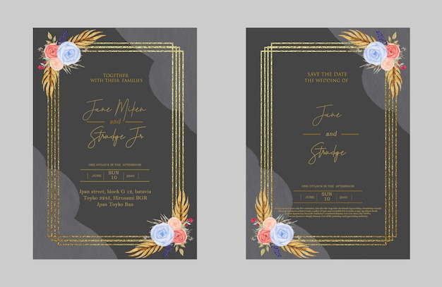 suite de cartes d'invitation de mariage avec fleur de marguerite Modèles PSD