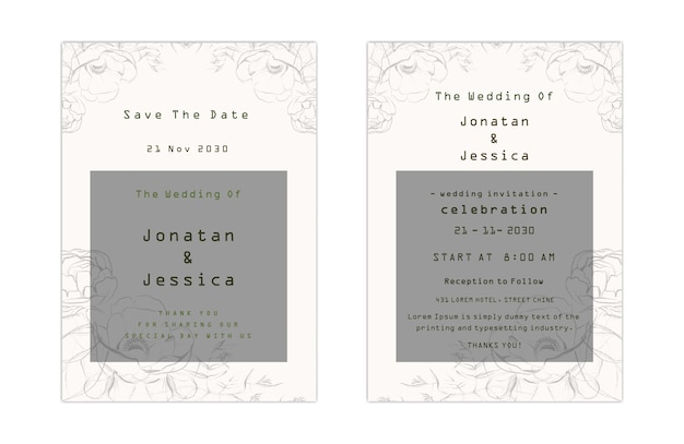 suite de cartes d'invitation de mariage avec fleur de marguerite Modèles PSD