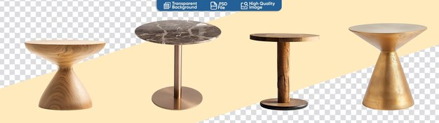 Suite de pequenas mesas redondas em metal, ouro, mármore e madeira em conceitos modernos e rústicos para decoração