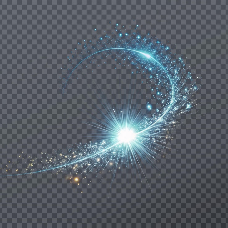 PSD suite de particules lumineuses isolées sur un fond transparent