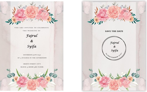 PSD suite de tarjeta de invitación de boda con flor de margarita modelos psd