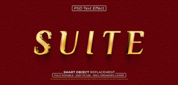 Suite texto dorado efecto de texto de estilo 3D editable