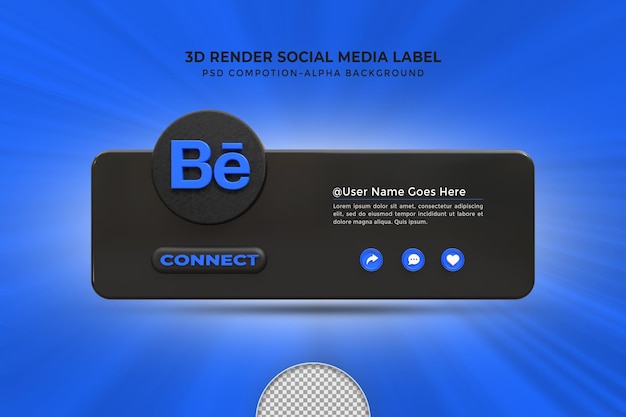 Suivez-moi Sur Les Médias Sociaux Behance Tiers Inférieur Insigne D'icône De Rendu De Conception 3d Avec Cadre