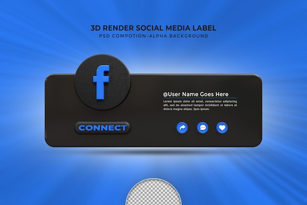 PSD suivez-moi sur les médias sociaux facebook insigne d'icône de rendu de conception 3d inférieur avec cadre