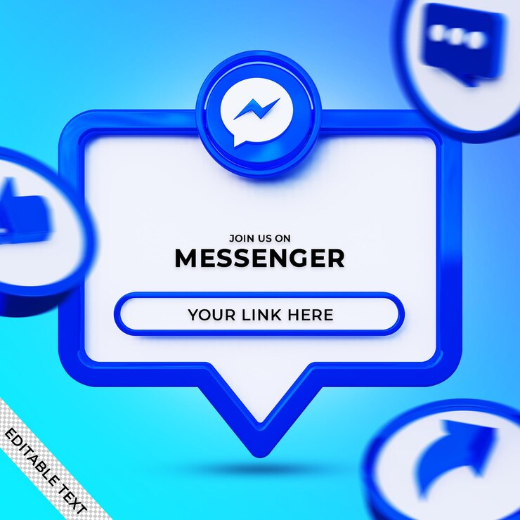 PSD suivez-nous sur la bannière carrée des médias sociaux messenger avec logo 3d et profil de lien