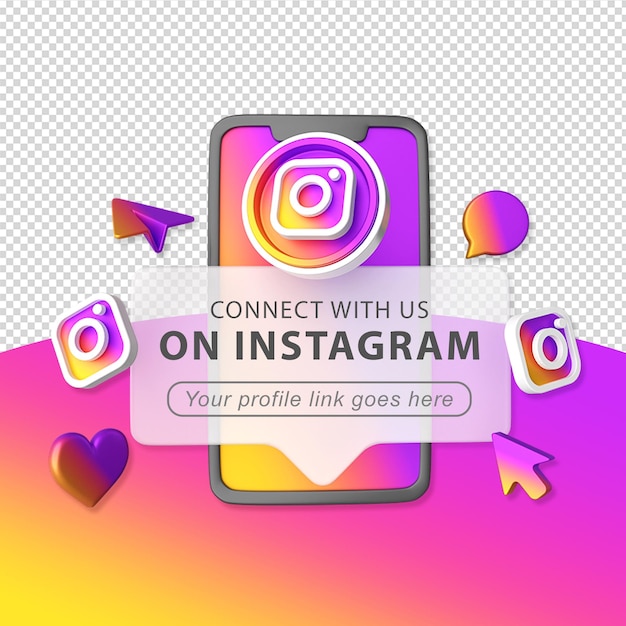 PSD suivez-nous sur la bannière des médias sociaux instagram avec l'icône 3d