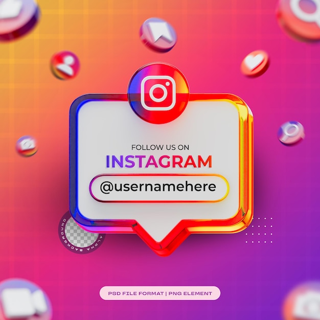Suivez-nous sur le profil Instagram Les médias sociaux Render 3D isolé pour la composition