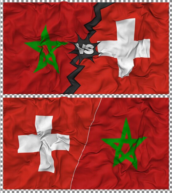 Suiza contra Marruecos Media bandera combinada con textura en 3D