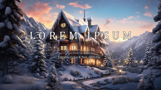 PSD sumérgete en el encanto del invierno con esta impresionante ilustración en 3d con un exquisito chalet de invierno enclavado en un paraíso besado por la nieve