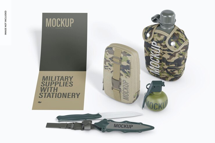 PSD suministros militares con maqueta de papelería