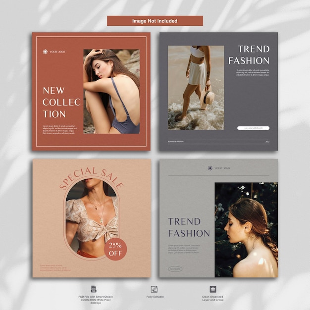 Summer fashion collection minimalistisches vorlagendesign instagram post set bundle