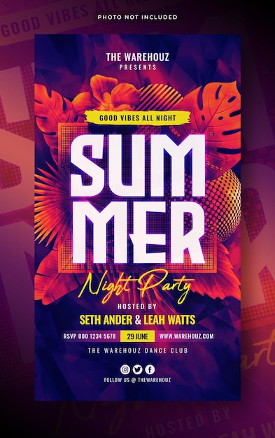 PSD summer night party instagram y facebook story publicación en redes sociales banner web