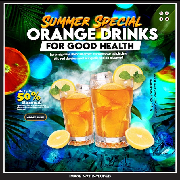 PSD summer orange juice food menu social media feed template premium psd