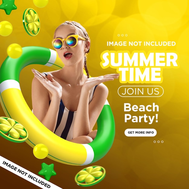 PSD summer pool party instagram-posts mit 3d-elementen