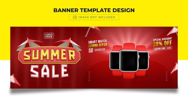 Summer sale smart watch banner template design