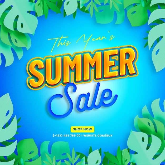 Summer Sale Social Media Post Template with Colorful Beach Elements
