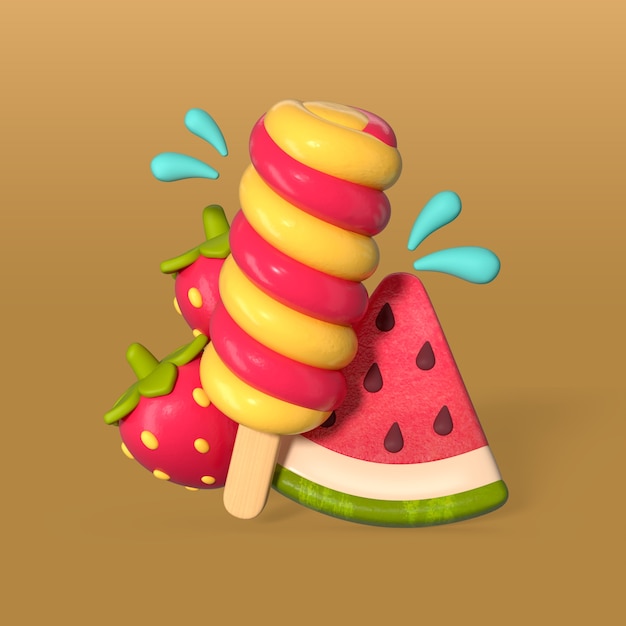 Summer treats: popsicle, watermelon, and strawberry