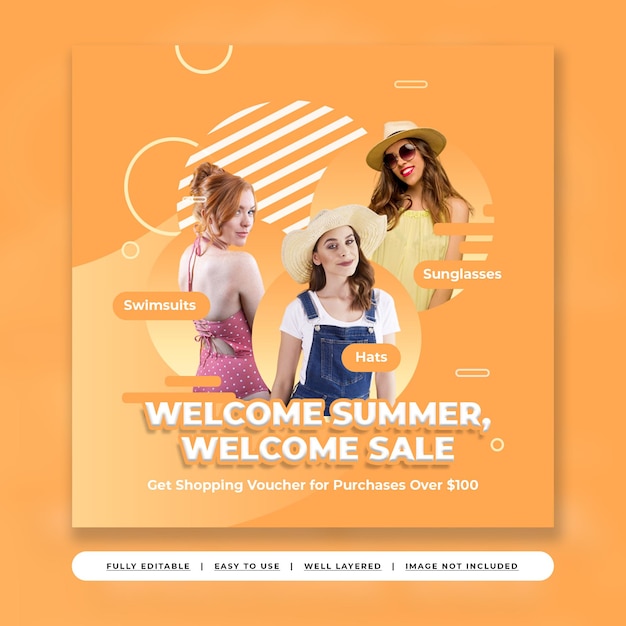 PSD summer vibe fashion sale instagram post mit buntem farbverlauf