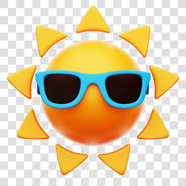 sun with sunglasses 3d rendering icon isolated transparent background