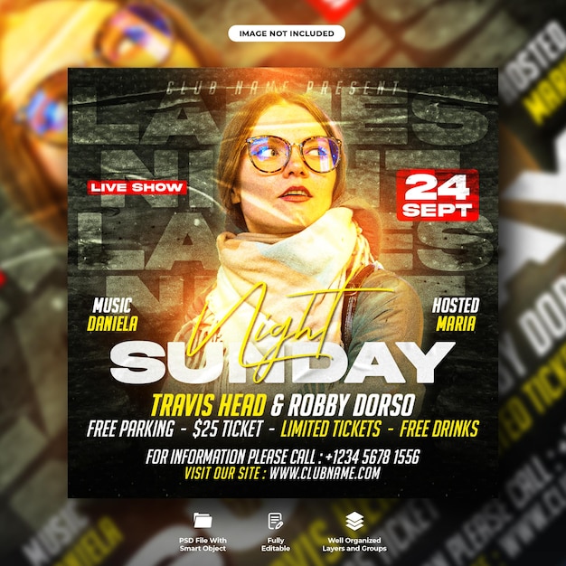 Sunday club dj night party social media beitragsvorlage