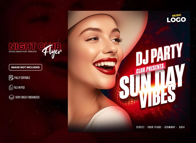 Sunday Dj Club Musik Neon-Effekt Flyer Design Party Flyer Design Premium PSD